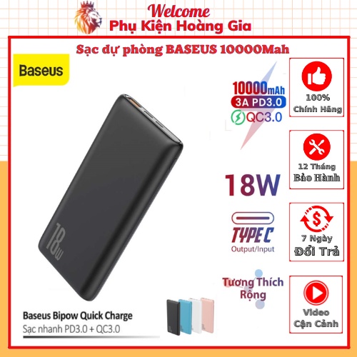 Pin dự phòng sạc nhanh Baseus Bipow 10000mAh tích hợp PD/QC công suất 18W