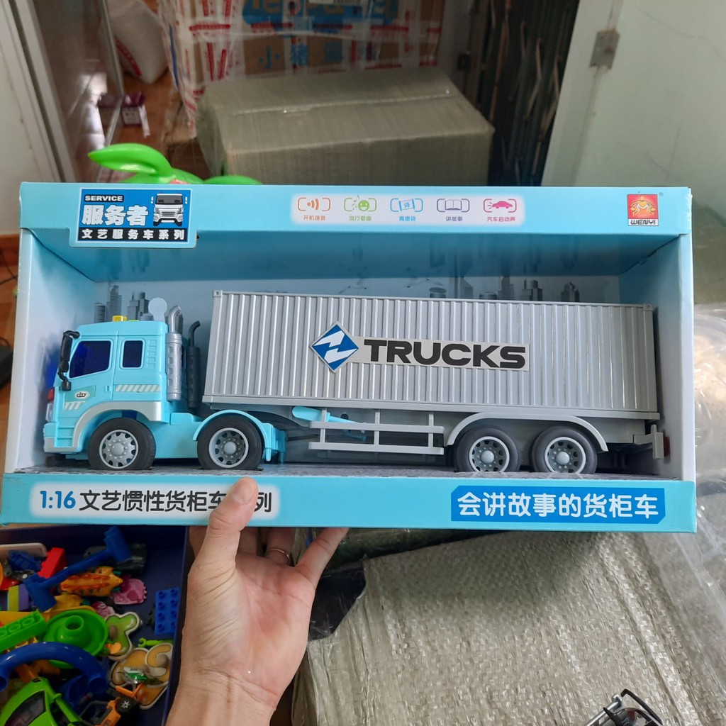 Xe đầu kéo chở hàng cỡ lớn đồ chơi trẻ em âm thanh và đèn xe bằng nhựa cao cấp