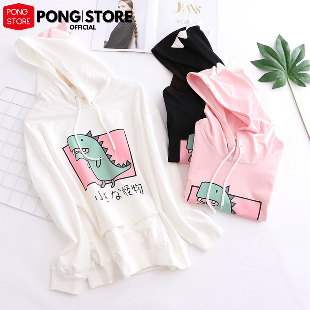 Áo hoodie nữ form rộng hàn quốc KHỦNG LONG T-REX, áo khoác hoodie chất nỉ mềm mịn có túi hộp trước