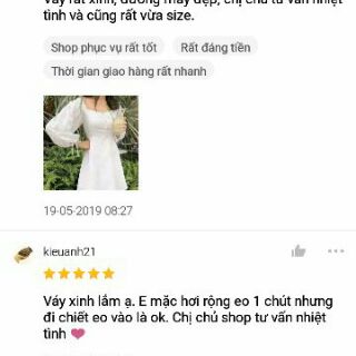Váy trắng tay phồng thắt nơ cổ vuông (có sẵn + hình thật)