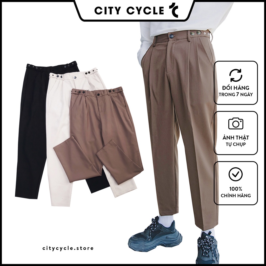 Quần baggy kaki Button City Cycle - Quần kaki nam điều chỉnh cạp quần Unisex ống rộng Local Brand
