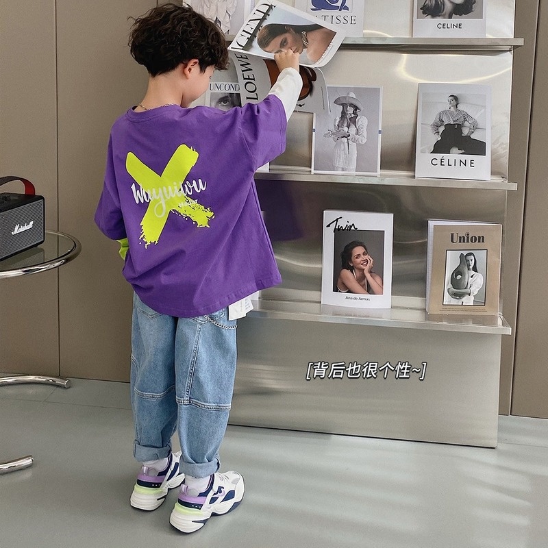 Áo thun dài tay giả hai lớp thời trang cho bé trai