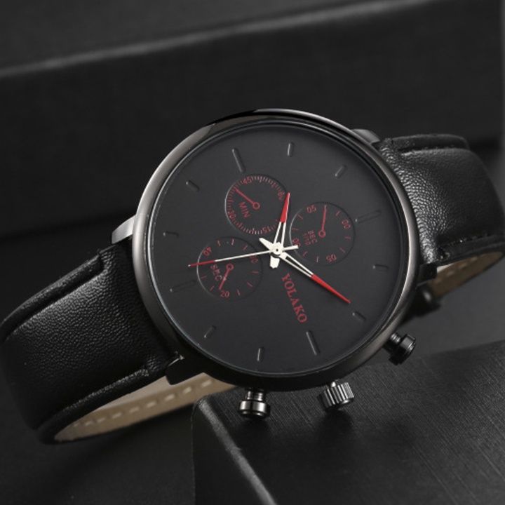 Đồng Hồ Nam YLK03 Dây Da Tổng Hợp Phong Cách Hàn Quốc