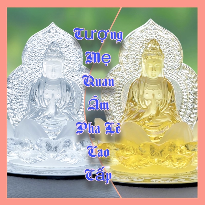 Tượng phật bà Quan Âm ngự đài sen để taplo ô tô xe hơi chất liệu pha lê cao cấp - Tượng Quan Âm Bồ Tát để bàn làm việc