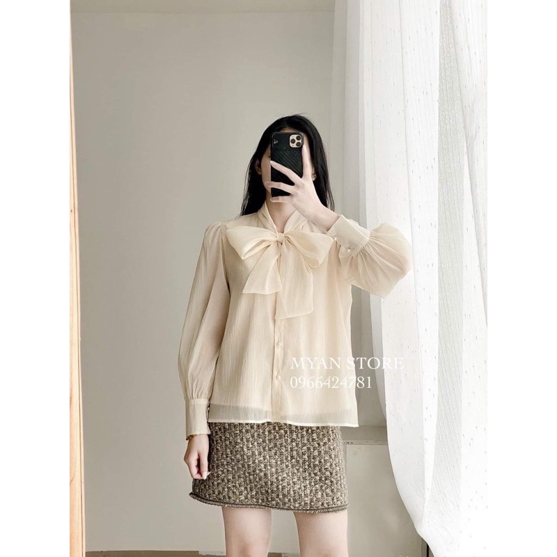 bán sỉ áo cổ nơ 2 lớp tiểu thư
