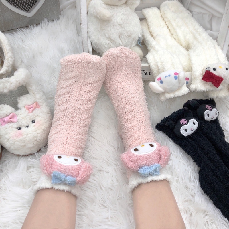 Vớ Lông Cừu San Hô Ba Chiều Hình Chú Chó Tai To Dễ Thương Kiểu Nhật Bản Thời Trang Thu Đông
