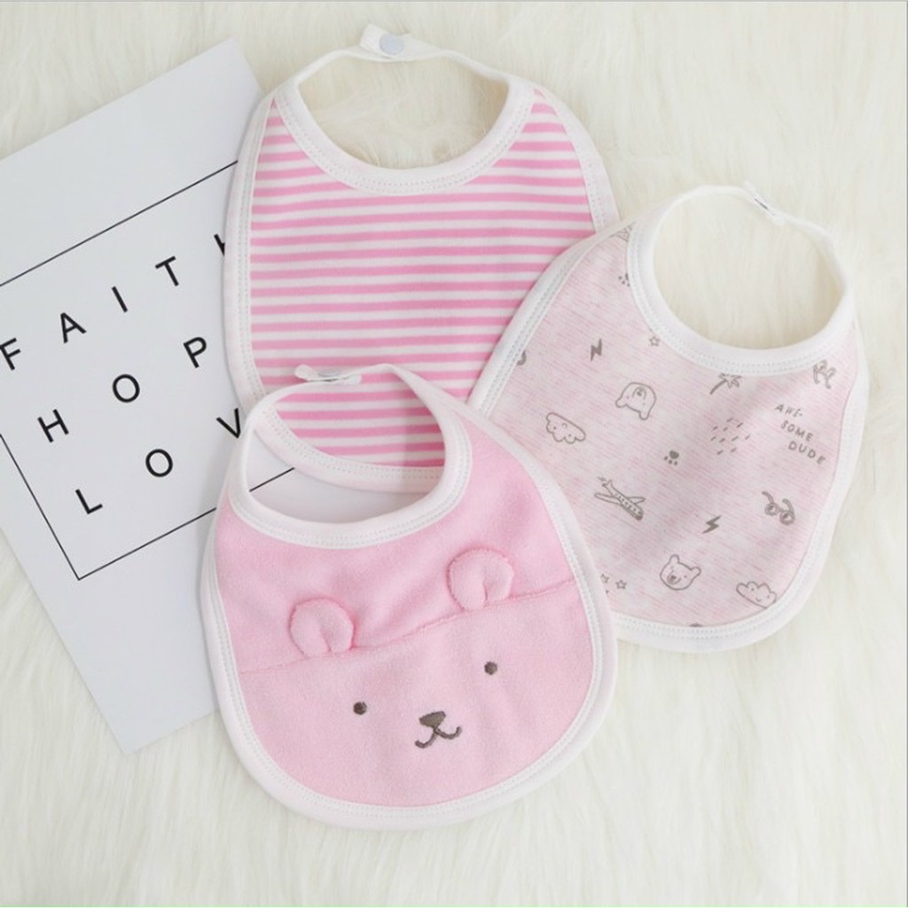 Momcare - Set 3 yếm tròn Mom's care họa tiết gấu cho bé