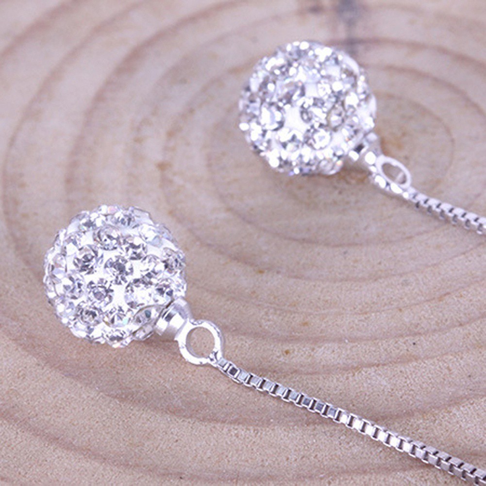 Bông tai mạ bạc 925 dạng tua rua dài đính đá thời trang