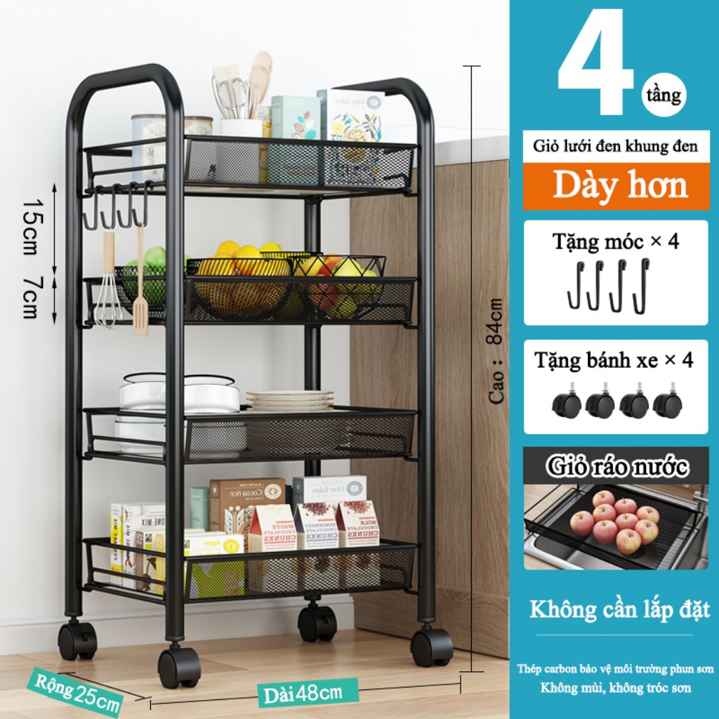 Kệ nhà bếp 4 tầng thiết kế mới - Giá Tủ để đồ thông minh Kitchen shelf