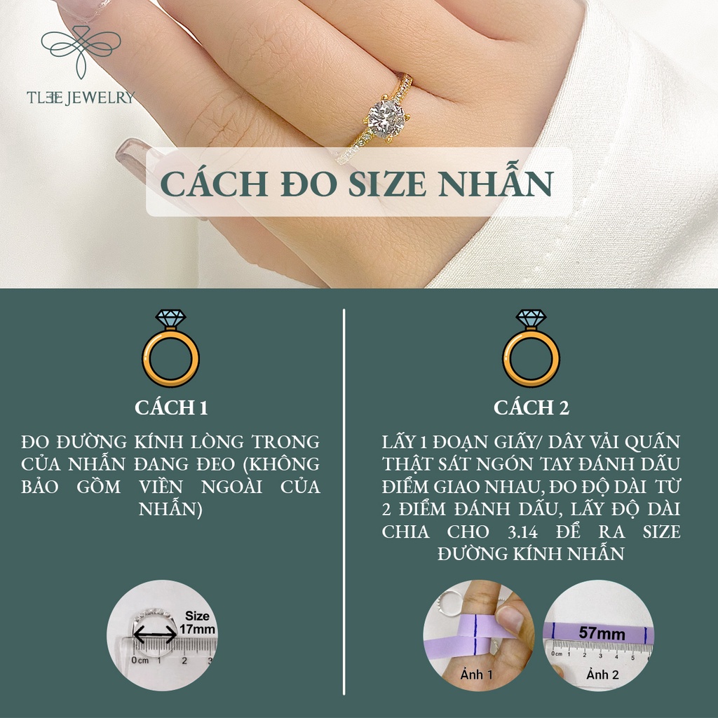 Nhẫn bạc nữ TLEE đá bốn chấu mạ vàng 14k nạm đá cao cấp NCJ A0137