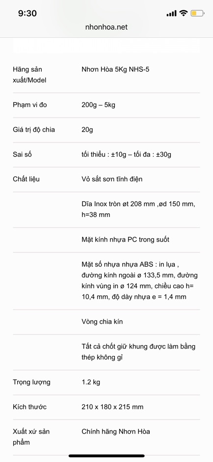 Cân đồng hồ Nhơn Hòa 2Kg 5kg Chính Hãng