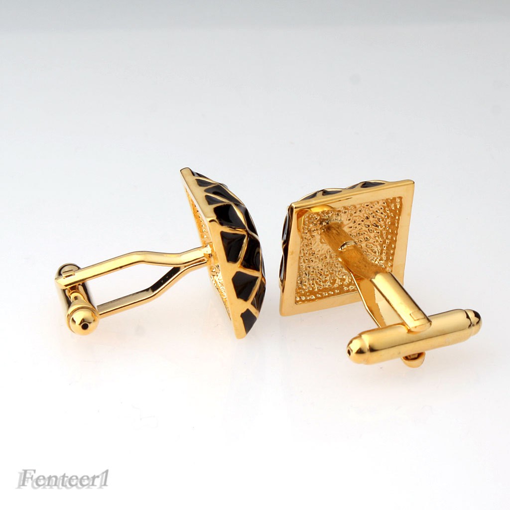 [Fenteer1] Khuy Măng Sét Vuông Kẻ Lưới Màu Vàng Đen VINTAGE Quà Tặng Đám Cưới Cho Nam