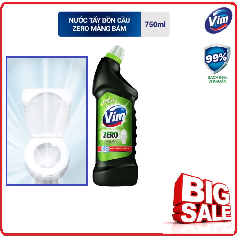 Nước Tẩy Bồn Cầu VIM  Zero Diệt Khuẩn 99,9% Chai 750ml