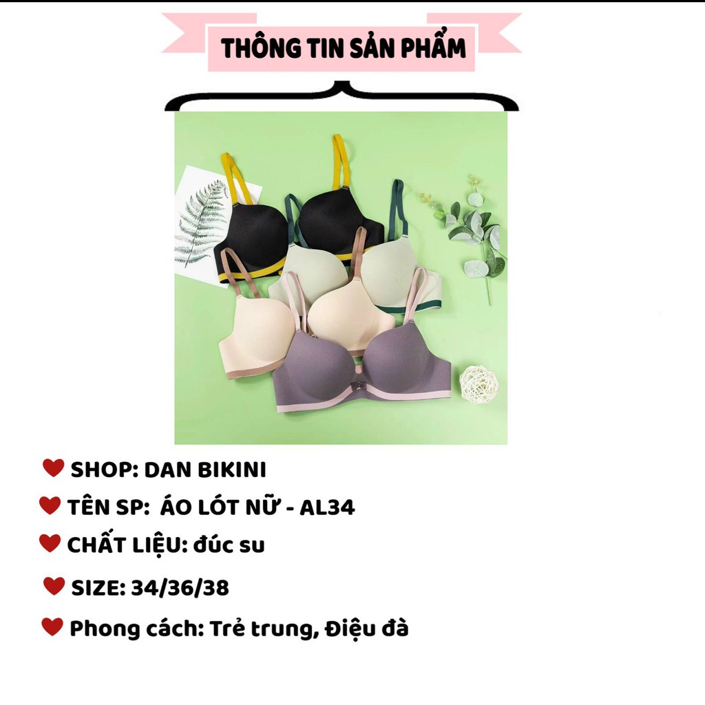 Áo Lót Nữ - Áo Ngực Nữ đúc su thông hơi viền màu đính nơ nhỏ tôn vòng một gợi cảm mã AL34