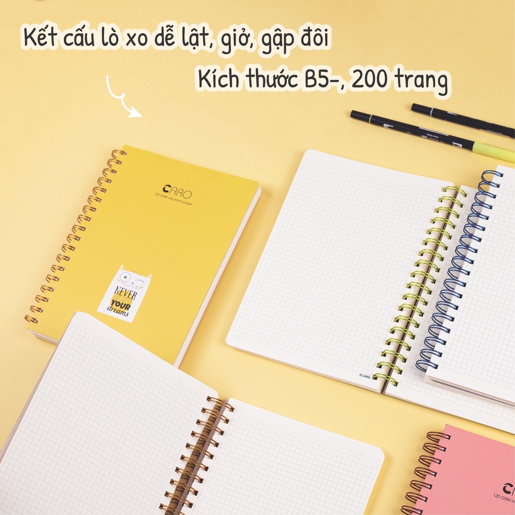 Sổ KLONG B5 CARO 200 trang gáy lò xo kép MS 297