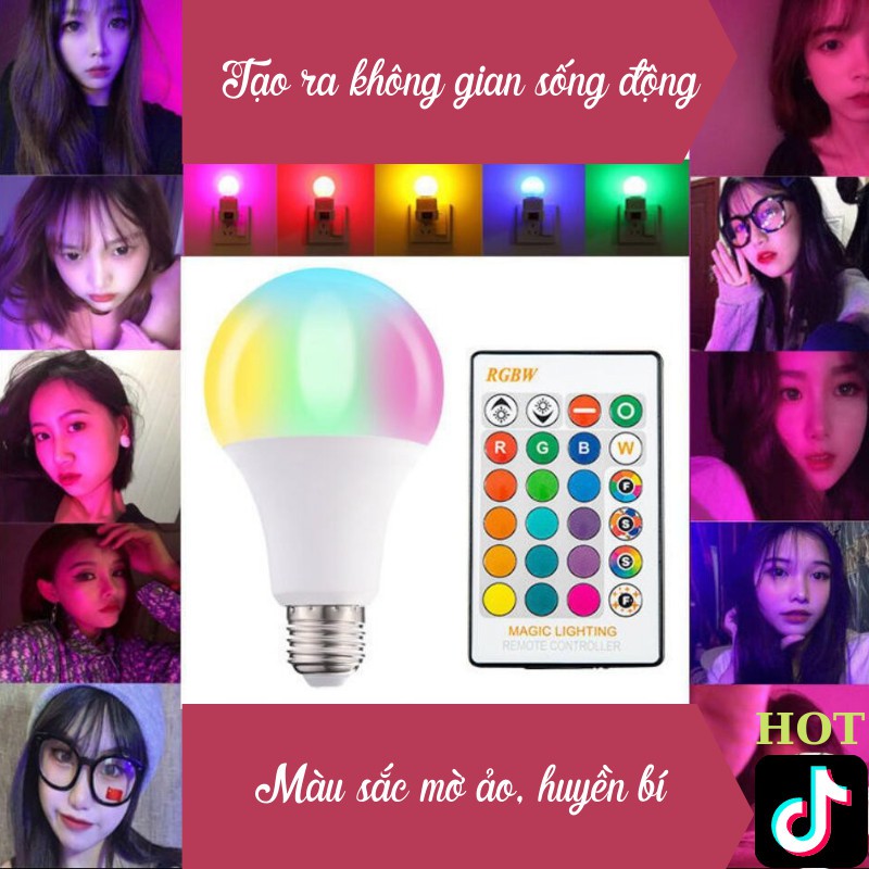 Bóng Đèn Led Đổi Màu RGB kèm điều khiển, Đèn Led Quay TikTok Nhấp Nháy Nhiều Màu NEON