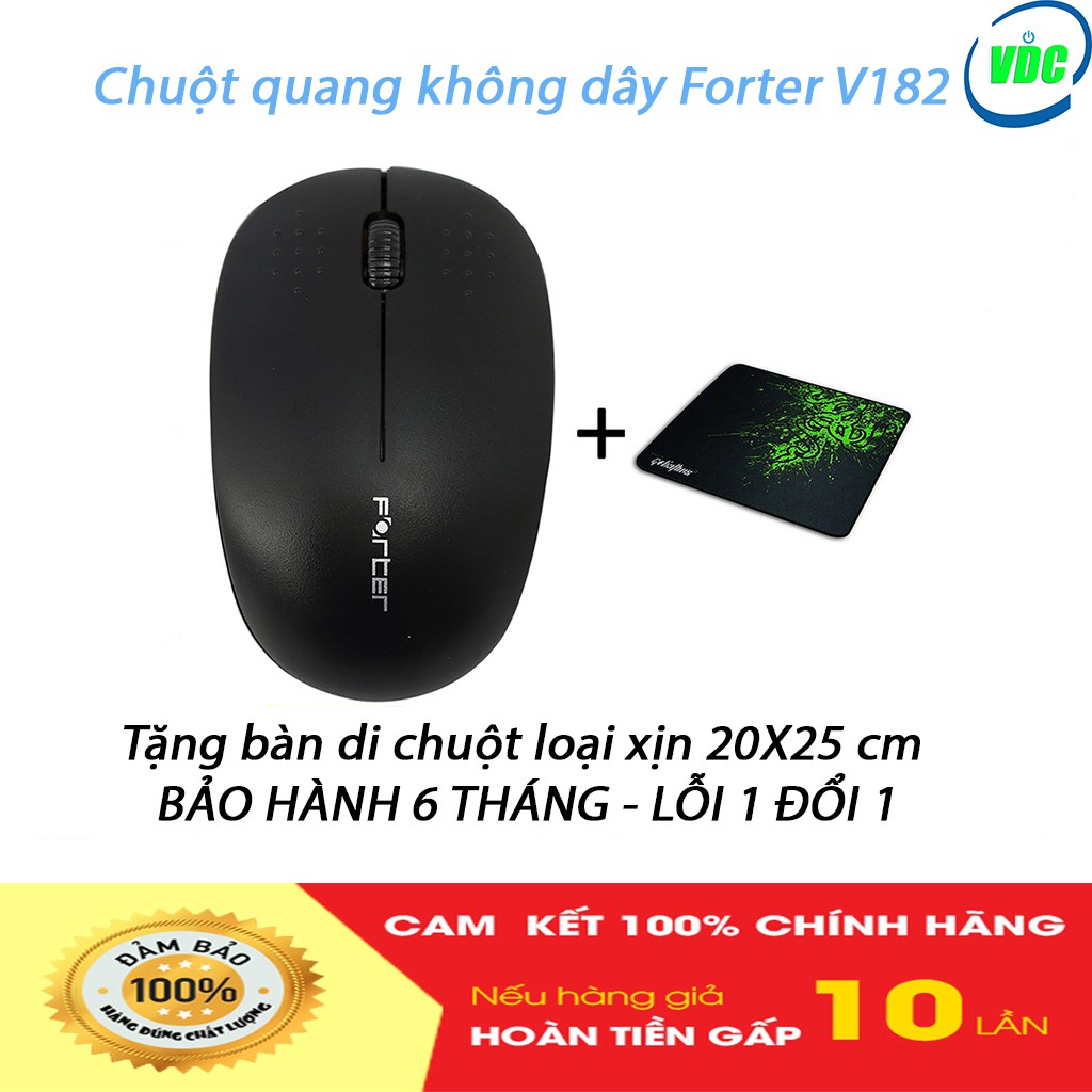 Chuột quang không dây Forter V181 - Có pin kèm theo - Tặng kèm bàn di chuột kích cỡ 20X25 cm trị giá 30k - BH 12 tháng