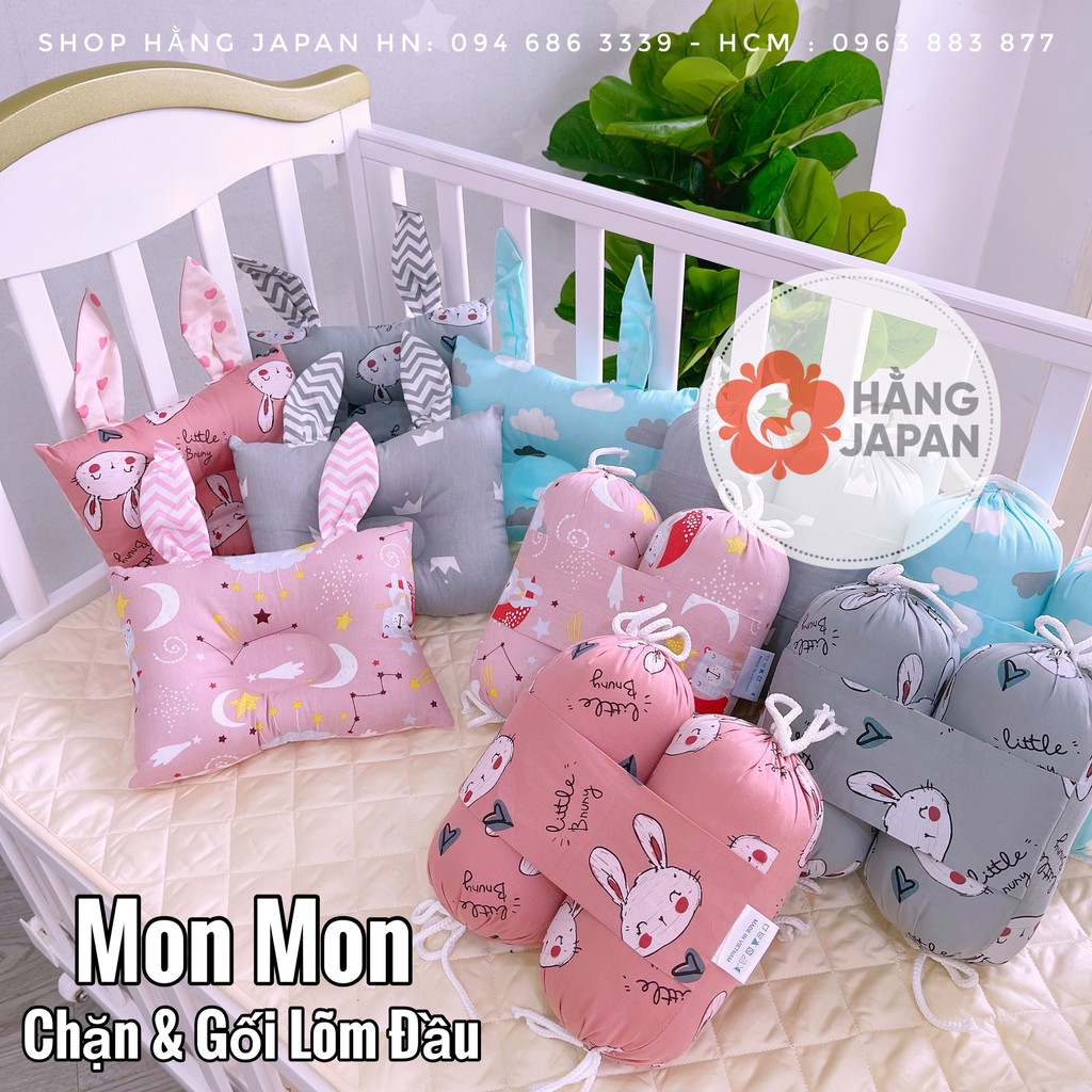 Sét gối chặn và gối chống lõm monmon cho trẻ sơ sinh( hàng cao cấp) vải cotton lụa nhiều màu