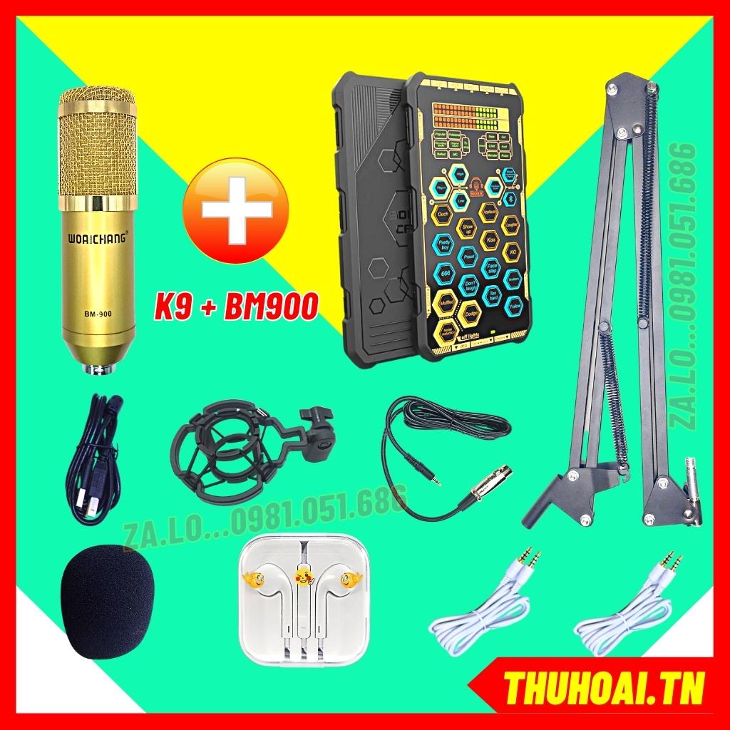 Sound card K9 mic bm900 - Chơi game, thu âm, livestream, karaoke online chất lượng, bảo hành 1 năm sử dụng rất dễ dàng