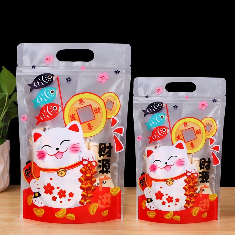 Set 10 túi zip mèo thần tài size 18 x 28 + 4 cm đáy