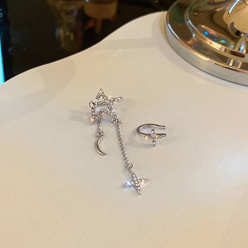 Khuyên Kẹp Tai Không Xỏ Hình Ngôi Sao Mặt Trăng Đính Đá Thời Trang Hàn Quốc Cho Nữ