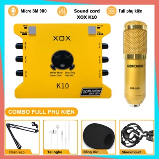 Combo thu âm livestream Sound Card XOX K10 bản 2020 Mic thu âm BM900 Soundcard Mic Karaoke Livetream