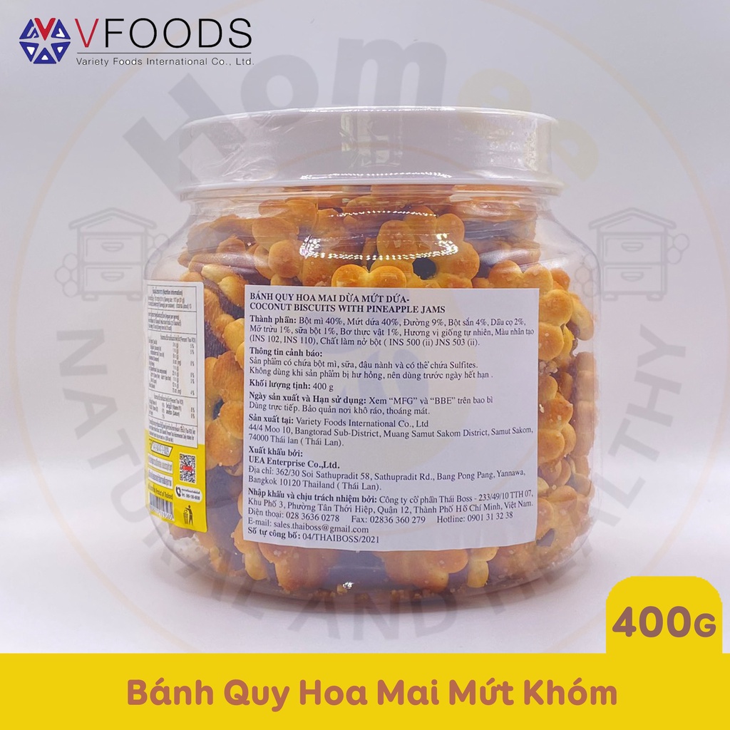 Bánh Quy Hình Hoa Mai Nhân Mứt Khóm VFOODS 400g | Nhập khẩu chính ngạch Thái Lan