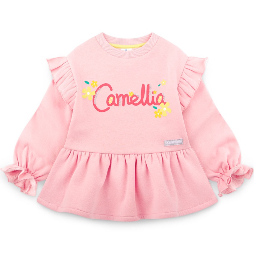 Áo váy nỉ lót lông Camellia bèo tay bé gái Jelis. HA2769