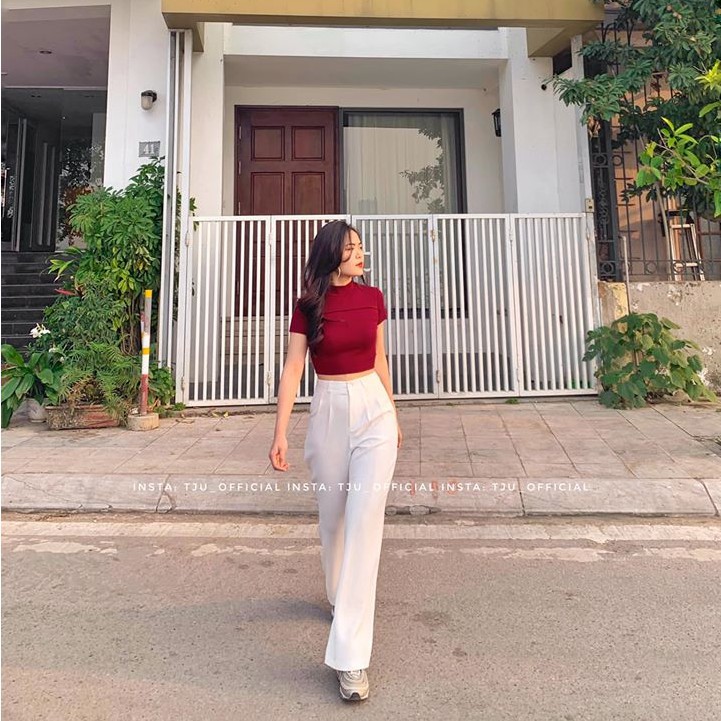 Quần ống rộng lưng cao có khóa giữa siêu xinh vải mềm tuyết mưa chân dài 1m như siêu mẫu cao cấp Hàn Quốc Q020