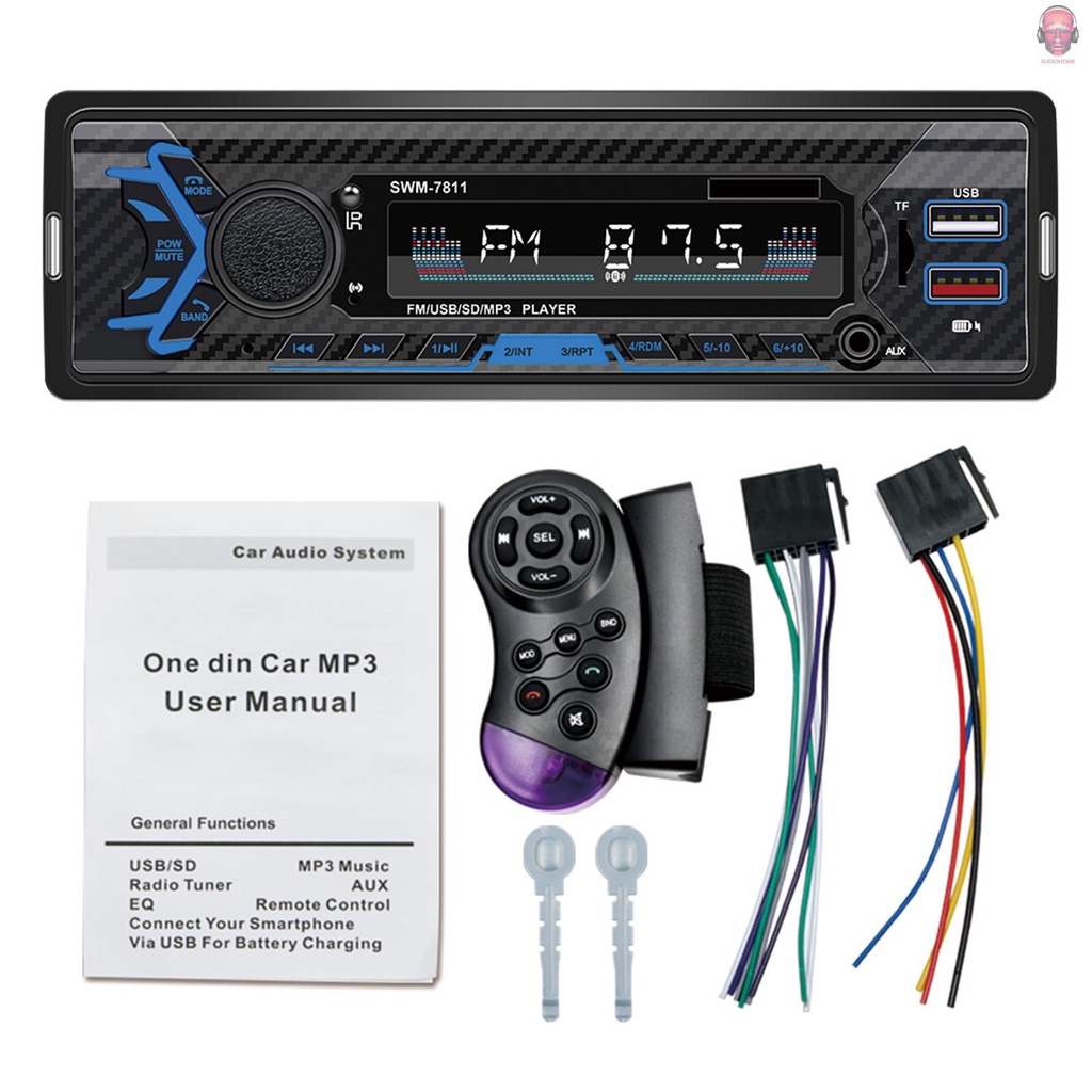 Máy nghe nhạc MP3 SWM-7811 1 Din FM kèm mic hỗ trợ thẻ nhớ BT USB TF 3.5mm cho xe hơi