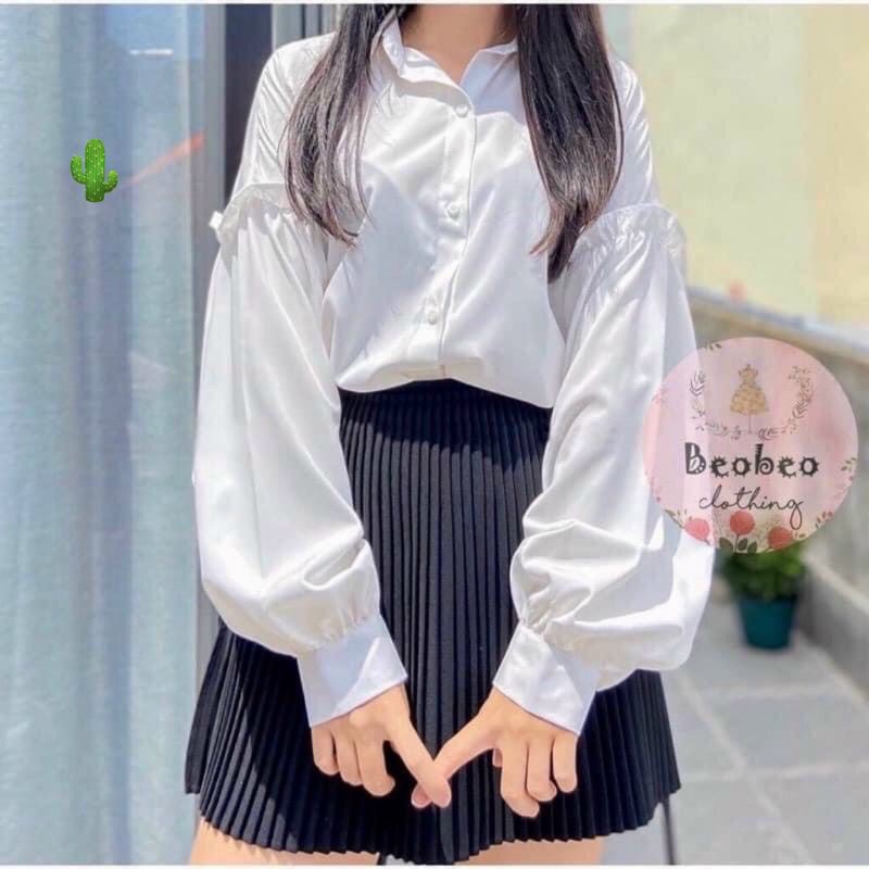 Áo sơ mi tay phồng form rộng y hình mẫu mặc(Ảnh thật 100%) | BigBuy360 - bigbuy360.vn