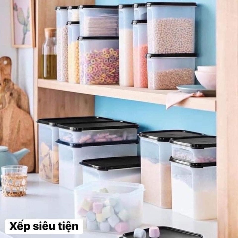 SET KHÔ 9 HỘP NẮP ĐEN TUPPERWARE VIỆT