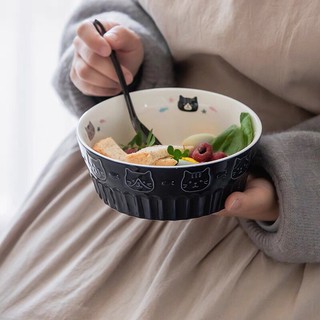 Bát gốm salad hoạ tiết mèo dễ thương