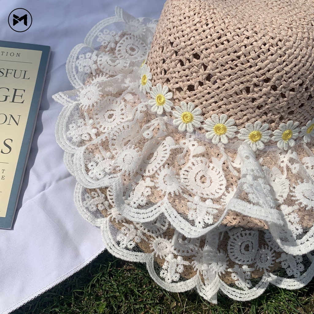 Mũ Cói Phối Ren Chống Nắng Phong Cách Công Chúa Dễ Thương Cho Các Bé