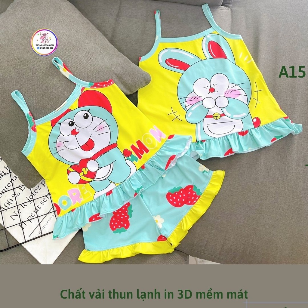 Đồ bộ hai 2 dây bé gái thun lạnh 3D hoạt hình size đại 20 đến 42kg A15