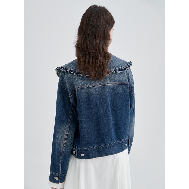 ☍Áo Khoác Denim Cổ Búp Bê Phong Cách Hong Kong Thời Trang Mùa Xuân 2022 Mới Cho Nữ