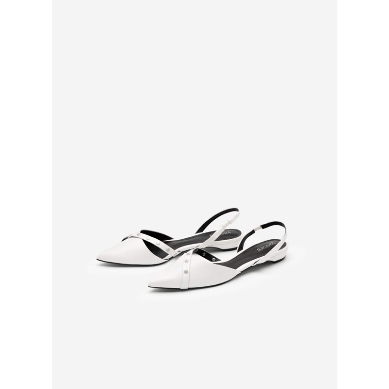 Giày Slingback Vân Da Rắn Đính Đinh Tán Vascara - BMN 0476 - Màu Trắng