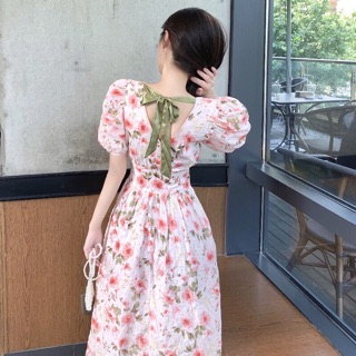 Váy maxi hoa dáng xoè tay bồng