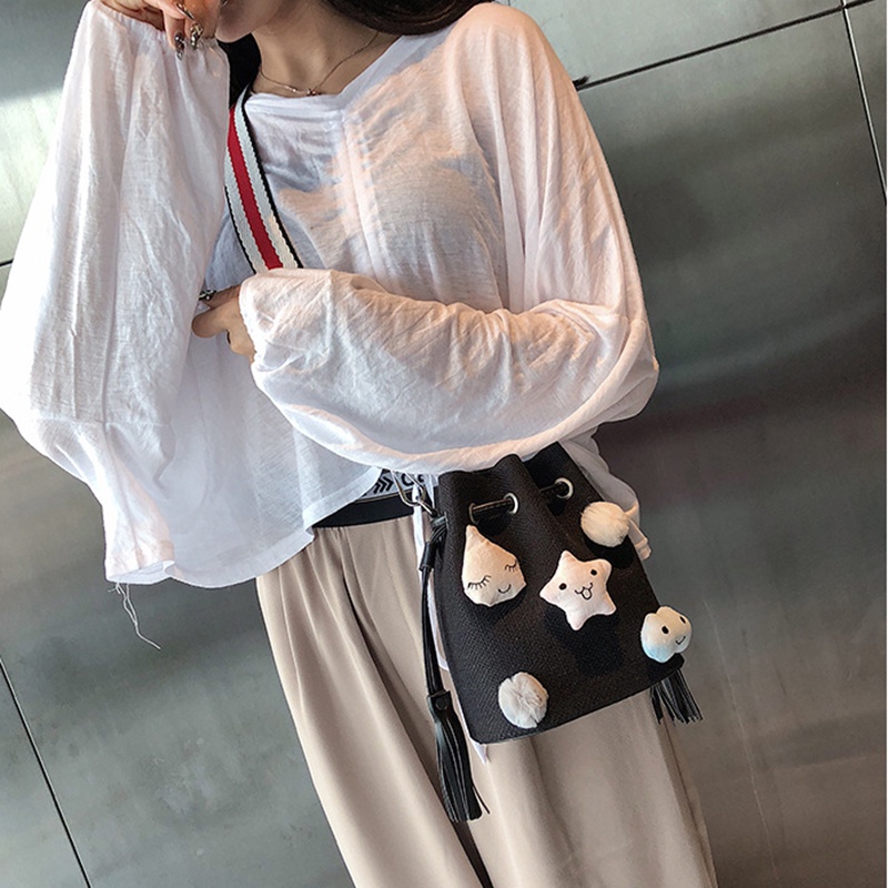 Túi Dây Rút Bằng Vải Lông Họa Tiết Ngôi Sao Dễ Thương Dành Cho Nữ