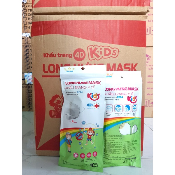 Túi 10 cái Khẩu trang trẻ em từ 4-10 tuổi KF94, 4 lớp kháng khuẩn chống giọt bắn