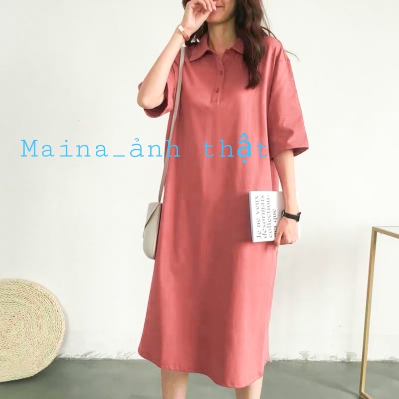 [ẢNH THẬT/HÀNG SẴN], Váy polo dáng dài rộng- Váy cổ đức style ulzzang Maina