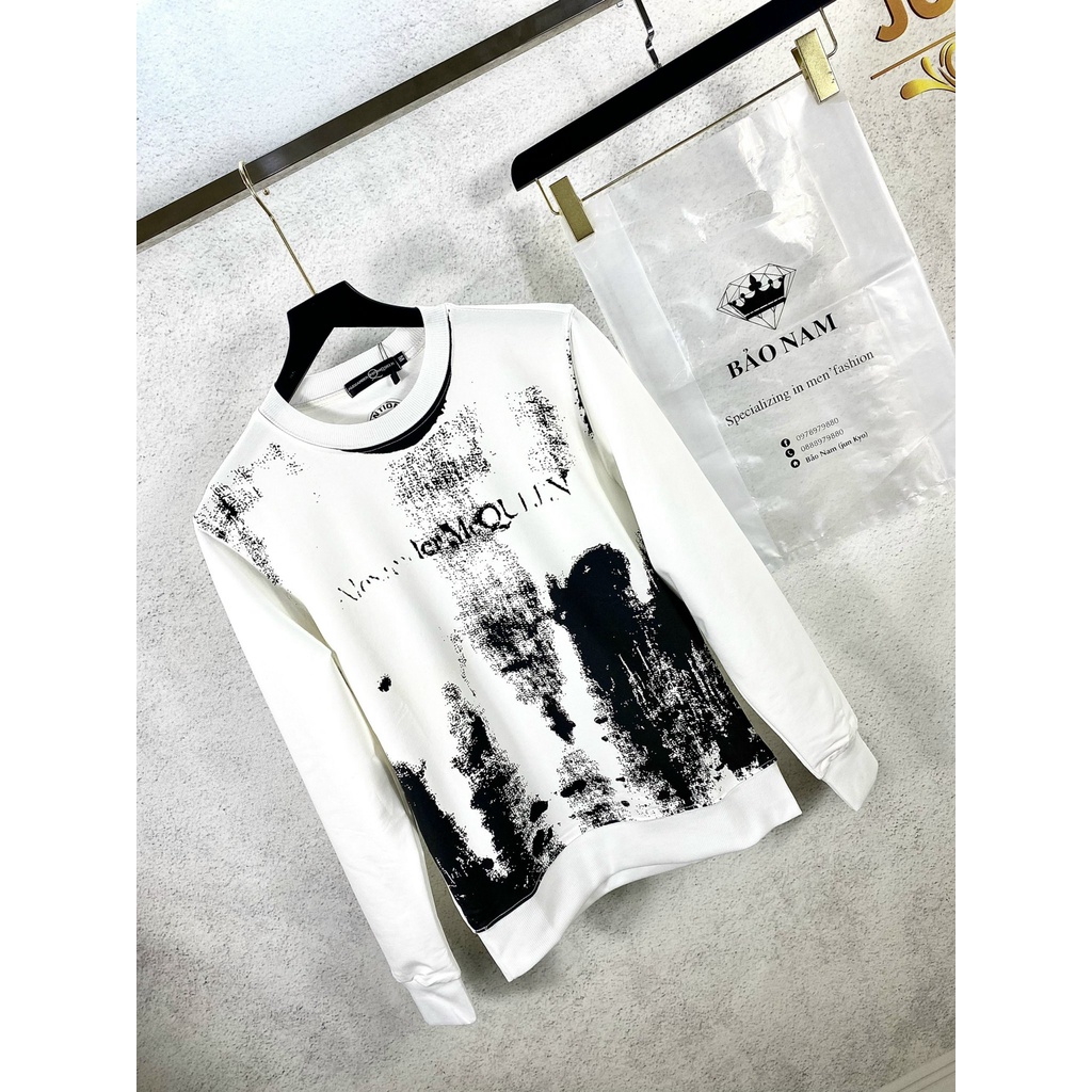 Áo nỉ loang đen trắng MCQ,áo thun nam dài tay hot hit dành cho nam và nữ có đủ sz 40-75kg form dáng chuẩn_Áo nỉ nam nữ