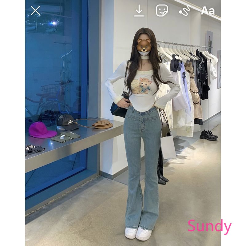 Áo Thun Tay Dài Cổ Tròn In Hình Mèo Phối Ren Quyến Rũ Thời Trang Mùa Thu Cho Nữ