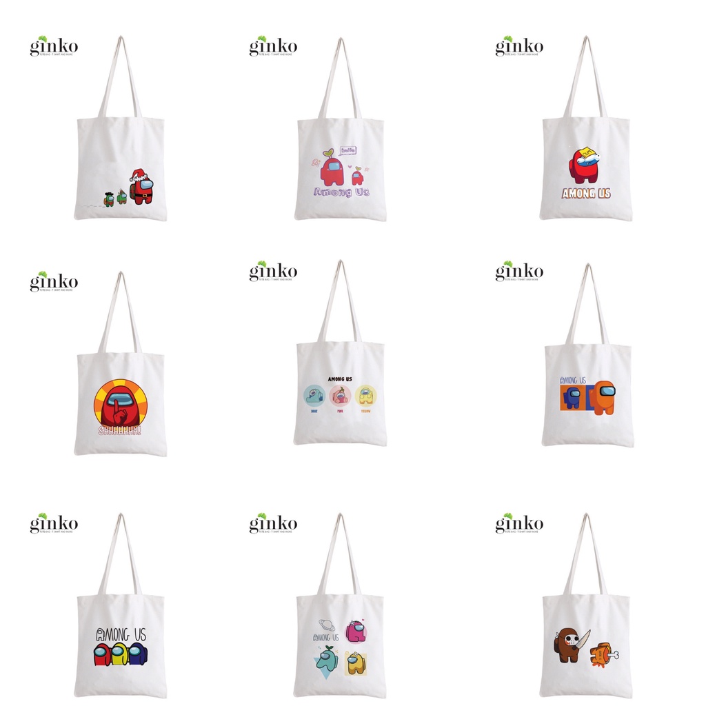 Bộ Sưu Tập Túi Vải Tote GINKO Kiểu Basic dây kéo In Hình Among Us Siêu Cưng