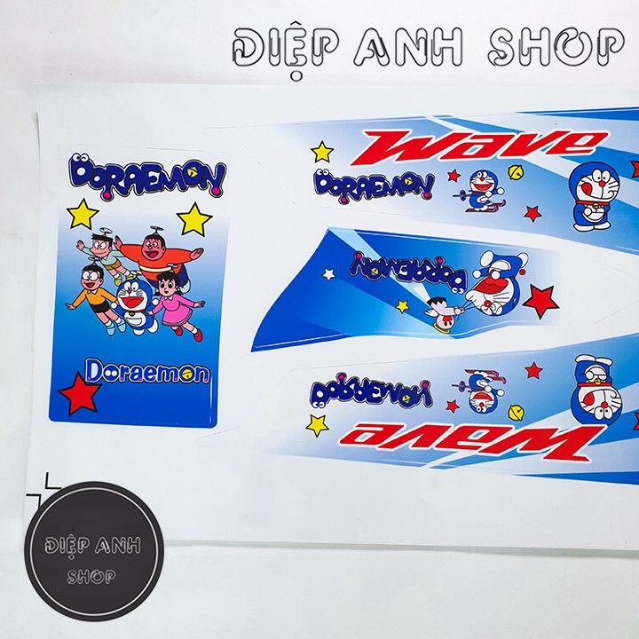 Tem xe Wave Alpha 110 DORAEMON Trắng Xanh Dương   - Tem Wave chế