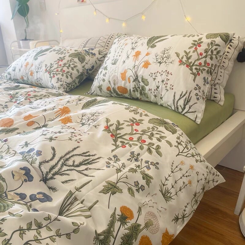 Bộ Chăn Ga Gối Cotton Living 100%cotton Hàng Nhập Khẩu Cao Cấp 4 Món Hoa Vintage