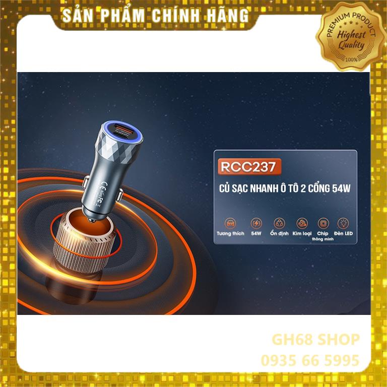 Củ sạc nhanh oto 2 cổng QC+PD 54W Remax RCC-237