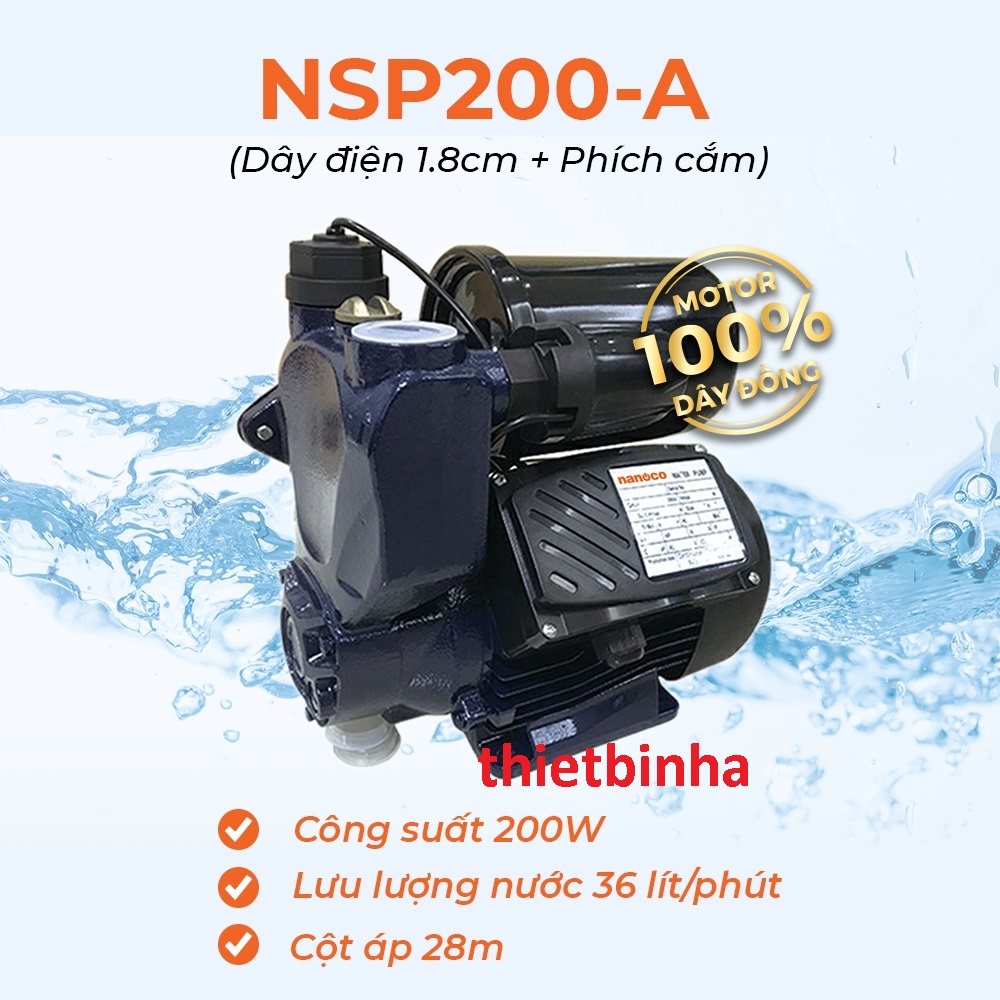Máy bơm nước nóng tăng áp điện tử Nanoco - Panasonic 200W NSP200-A