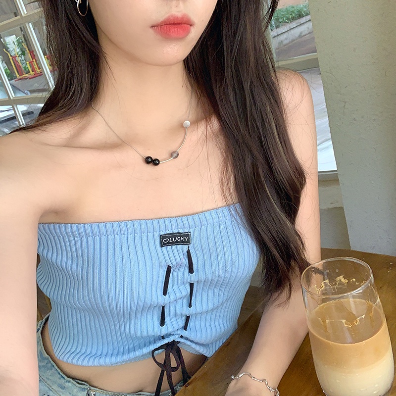 Vòng Cổ Choker Bằng Titan Đính Hạt Nhỏ Phong Cách hip hop Hàn Quốc Cổ Điển Dành Cho Bạn Nữ