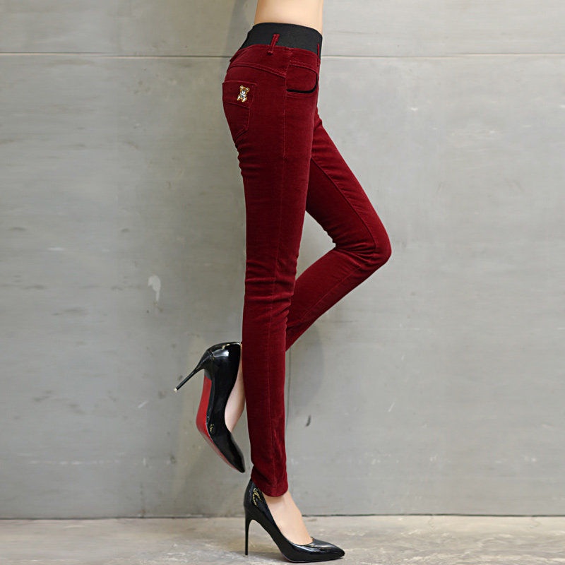 Plus Quần Nhung Kẻ Sọc Lưng Thun Thời Trang Thu Đông Dành Cho Nữ